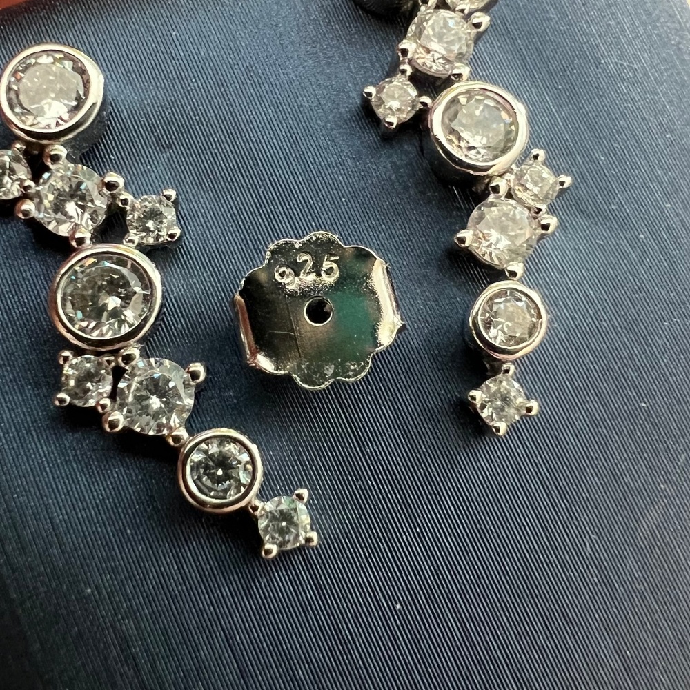 Silver earrings with clear cz stones. One inch long. Post style. - Picture 4 of 4